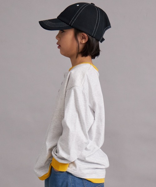 PAIRMANON STREET（ペアマノンストリート）の「【綿100%】レイヤード風ヘンリーネックロンT【PAIRMANON STREET】（Tシャツ/カットソー・キッズ・グリーン/イエロー/ブラック/オフホワイト・100/110/120/130/140/150/160/90）」の15枚目の写真