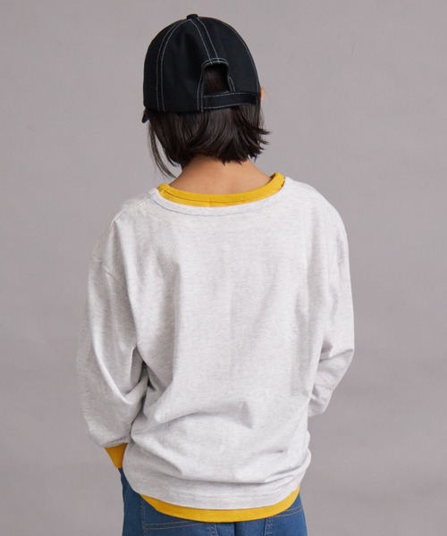 PAIRMANON STREET（ペアマノンストリート）の「【綿100%】レイヤード風ヘンリーネックロンT【PAIRMANON STREET】（Tシャツ/カットソー・キッズ・グリーン/イエロー/ブラック/オフホワイト・100/110/120/130/140/150/160/90）」の16枚目の写真