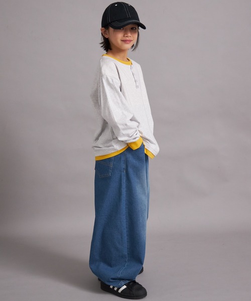 PAIRMANON STREET（ペアマノンストリート）の「【綿100%】レイヤード風ヘンリーネックロンT【PAIRMANON STREET】（Tシャツ/カットソー・キッズ・グリーン/イエロー/ブラック/オフホワイト・100/110/120/130/140/150/160/90）」の17枚目の写真