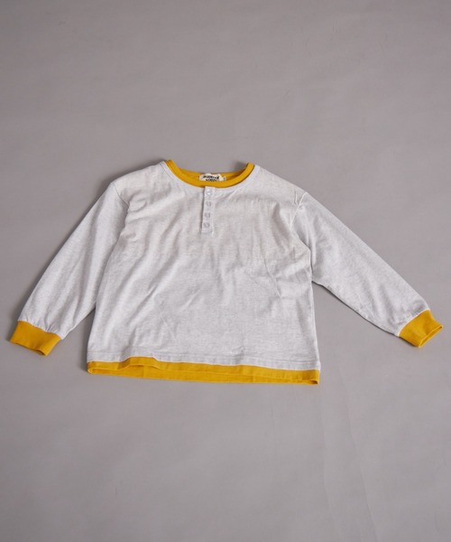 PAIRMANON STREET（ペアマノンストリート）の「【綿100%】レイヤード風ヘンリーネックロンT【PAIRMANON STREET】（Tシャツ/カットソー・キッズ・グリーン/イエロー/ブラック/オフホワイト・100/110/120/130/140/150/160/90）」の18枚目の写真