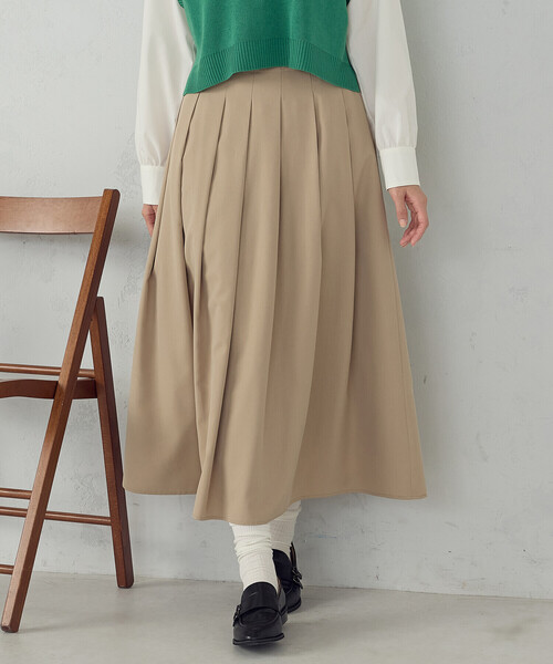 COMME CA ISM(コムサイズム)の「タックスカート(スカート・レディース・ベージュ/チャコール・MEDIUM/SMALL/X-LARGE/LARGE)」の1枚目の写真