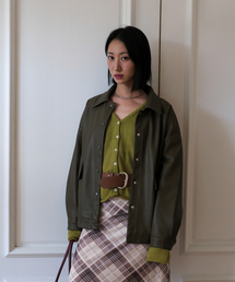 320SHOWROOM（320ショールーム）の「Loose Fit Faux Leather Jacket Khaki（ライダースジャケット）」