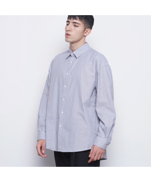 THE-ABON(エイボン)の「M421 stripe cotton over shirts black(シャツ/ブラウス・メンズ・ブラック・FREE)」の2枚目の写真