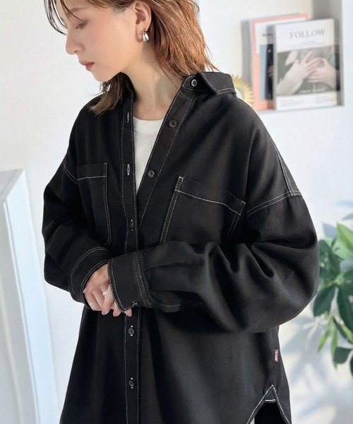 Java（ジャバ）の「《JaVaジャバコラボ》ラフに羽織れる着回し力抜群の一枚◎綿100%ビックポケットデニムシャツ（シャツ/ブラウス・レディース・インディゴブルー/アイボリー・X-LARGE/LARGE/SMALL/MEDIUM）」の7枚目の写真