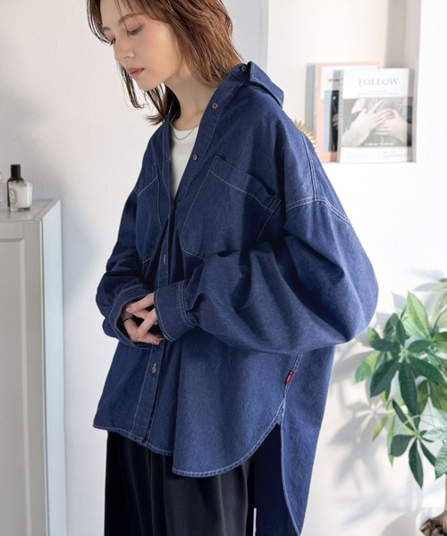 Java（ジャバ）の「《JaVaジャバコラボ》ラフに羽織れる着回し力抜群の一枚◎綿100%ビックポケットデニムシャツ（シャツ/ブラウス・レディース・インディゴブルー/アイボリー・X-LARGE/LARGE/SMALL/MEDIUM）」の8枚目の写真