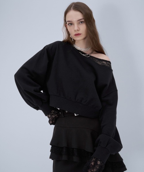 HARE(ハレ)の「レースレイヤーワンショルスウェット(HARE)(スウェット・レディース・ブラック/ネイビー・FREE)」の5枚目の写真