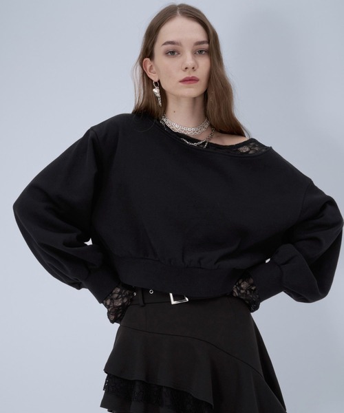 HARE(ハレ)の「レースレイヤーワンショルスウェット(HARE)(スウェット・レディース・ブラック/ネイビー・FREE)」の6枚目の写真