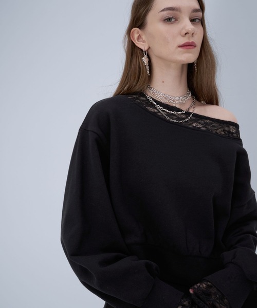 HARE(ハレ)の「レースレイヤーワンショルスウェット(HARE)(スウェット・レディース・ブラック/ネイビー・FREE)」の7枚目の写真