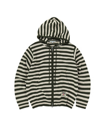 SLOWACID（スローアシッド）の「ストライプニットフードジップアップ[カーキ]（パーカー）」