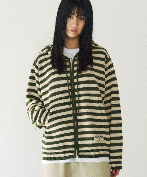 SLOWACID（スローアシッド）の「ストライプニットフードジップアップ[カーキ]（パーカー・レディース・その他・SMALL/MEDIUM/LARGE）」の2枚目の写真