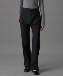 SLIM-FIT LAYERED SKIRT PANTS_CHARCOAL