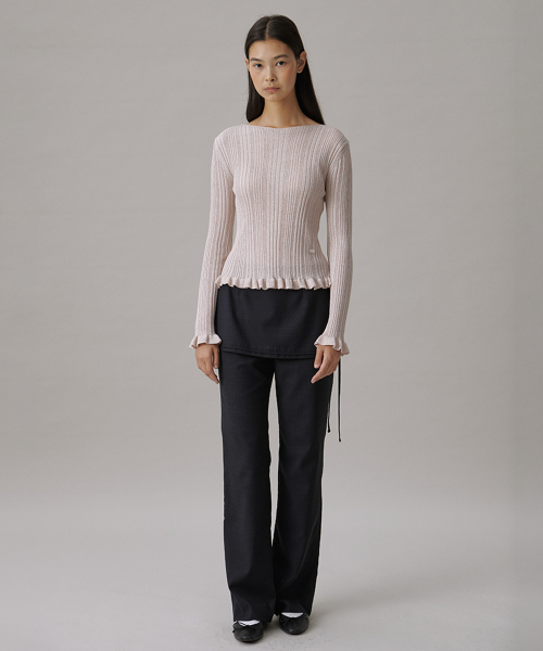 TTUDEMENT（トュードメント）の「SLIM-FIT LAYERED SKIRT PANTS_CHARCOAL（その他パンツ・レディース・その他・S/M）」の2枚目の写真