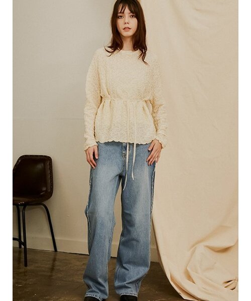 Sorry,Too Much Love（ソーリートゥーマッチラブ）の「Seine Pleats Drop Shoulder Top_Cream（シャツ/ブラウス・レディース・その他・FREE）」の4枚目の写真