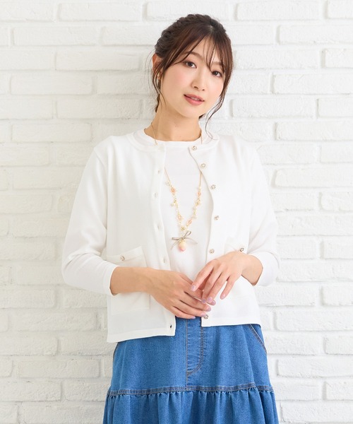 Rose Tiara（ローズティアラ）の「アンサンブルニット（ニット/セーター・レディース・オフホワイト/イエロー/ネイビー/バイオレット・46/42/38）」の2枚目の写真