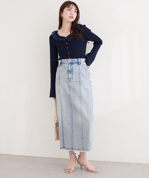 natural couture（ナチュラルクチュール）の「ストレートデニムタイトスカート（デニムスカート・レディース・サックスブルー/ブルー・LARGE/MEDIUM）」の9枚目の写真