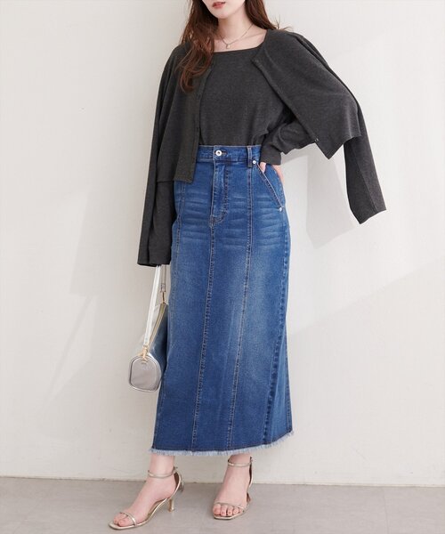 natural couture（ナチュラルクチュール）の「ストレートデニムタイトスカート（デニムスカート・レディース・サックスブルー/ブルー・LARGE/MEDIUM）」の18枚目の写真