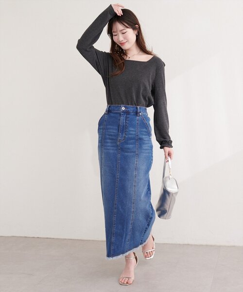 natural couture（ナチュラルクチュール）の「ストレートデニムタイトスカート（デニムスカート・レディース・サックスブルー/ブルー・LARGE/MEDIUM）」の19枚目の写真