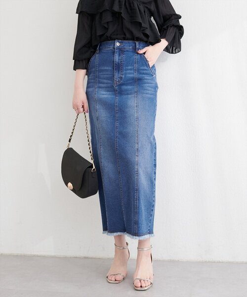 natural couture（ナチュラルクチュール）の「ストレートデニムタイトスカート（デニムスカート・レディース・サックスブルー/ブルー・LARGE/MEDIUM）」の21枚目の写真