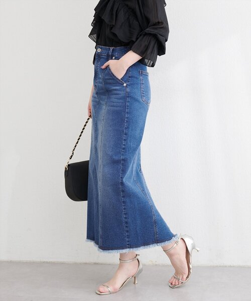 natural couture（ナチュラルクチュール）の「ストレートデニムタイトスカート（デニムスカート・レディース・サックスブルー/ブルー・LARGE/MEDIUM）」の22枚目の写真