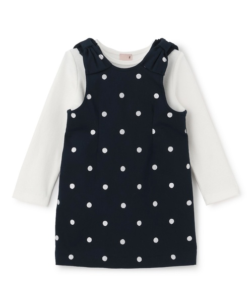 petit main(프티 마인)의 「【링크】어깨 리본 장스 카세트(점퍼 스커트)」｜네이비