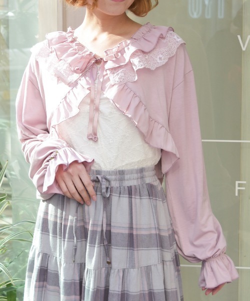 axes femme（アクシーズファム）の「フリルカットソーボレロ（カーディガン/ボレロ・レディース・ブラック/ピンク/キナリ・FREE）」の3枚目の写真