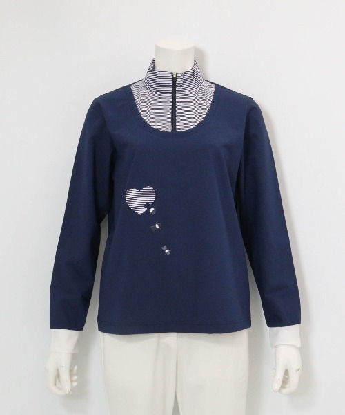Picone CLUB(ピッコーネクラブ)の「レイヤード風UV冷感プルオーバー(Tシャツ/カットソー・レディース・ライトブルー/ネイビー/イエロー/ホワイト・13号/11号/9号)」の3枚目の写真