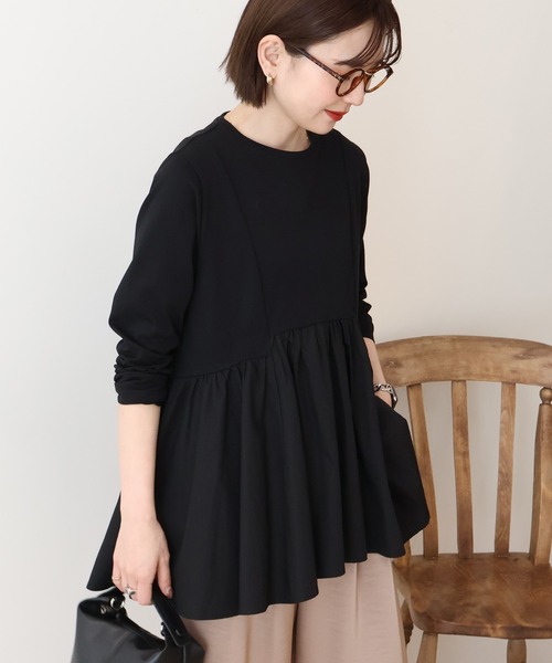 AMERICAN HOLIC（アメリカンホリック）の「布帛切替ペプラムプルオーバー（Tシャツ/カットソー・レディース・ブルー/オフホワイト/ブラック・L/M）」の2枚目の写真