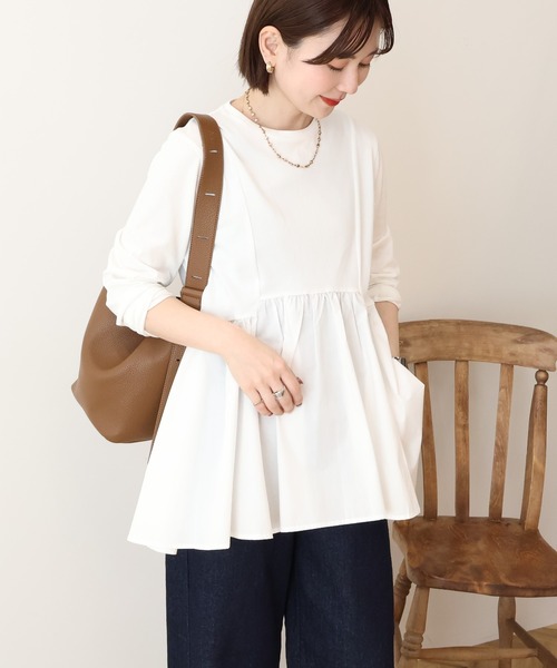 AMERICAN HOLIC(アメリカンホリック)の「布帛切替ペプラムプルオーバー(Tシャツ/カットソー・レディース・ブルー/オフホワイト/ブラック・L/M)」の20枚目の写真