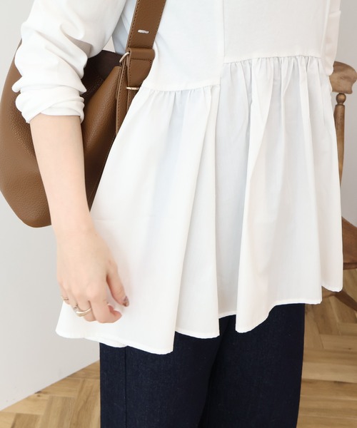 AMERICAN HOLIC（アメリカンホリック）の「布帛切替ペプラムプルオーバー（Tシャツ/カットソー・レディース・ブルー/オフホワイト/ブラック・L/M）」の4枚目の写真