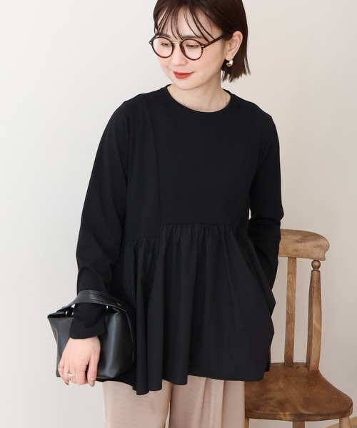 AMERICAN HOLIC（アメリカンホリック）の「布帛切替ペプラムプルオーバー（Tシャツ/カットソー・レディース・ブルー/オフホワイト/ブラック・L/M）」の15枚目の写真