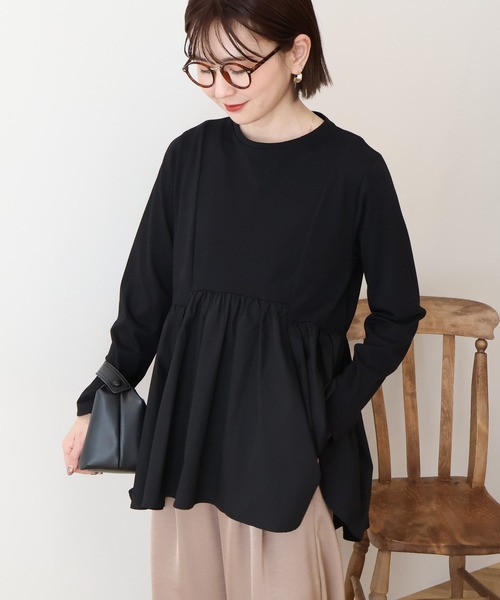 AMERICAN HOLIC（アメリカンホリック）の「布帛切替ペプラムプルオーバー（Tシャツ/カットソー・レディース・ブルー/オフホワイト/ブラック・L/M）」の16枚目の写真