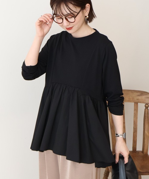 AMERICAN HOLIC（アメリカンホリック）の「布帛切替ペプラムプルオーバー（Tシャツ/カットソー・レディース・ブルー/オフホワイト/ブラック・L/M）」の19枚目の写真