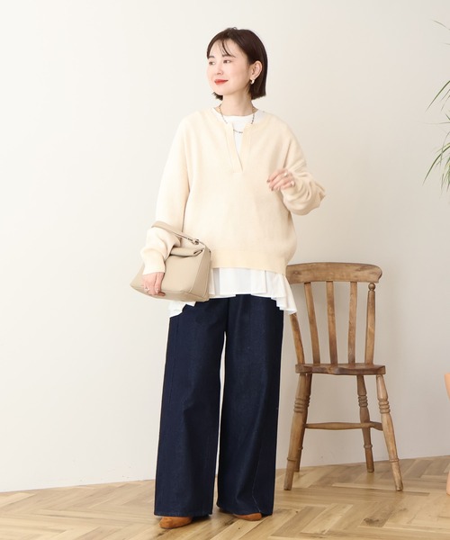 AMERICAN HOLIC（アメリカンホリック）の「布帛切替ペプラムプルオーバー（Tシャツ/カットソー・レディース・ブルー/オフホワイト/ブラック・L/M）」の10枚目の写真