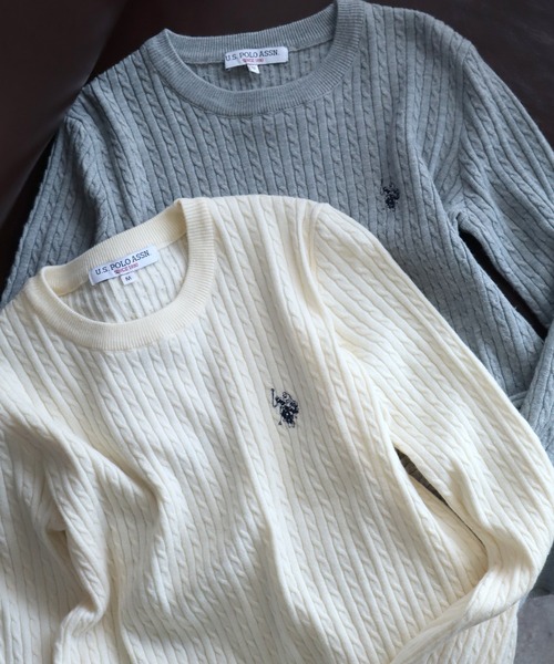 U.S. POLO ASSN.（ユーエスポロアッスン）の「【U.S. POLO ASSN./ユーエスポロアッスン】ロゴ刺繍 ケーブル編み 長袖ニット（ニット/セーター・レディース・ピンク/ネイビー/アイボリー/杢グレー・M/L/LL）」の21枚目の写真