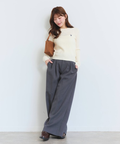 U.S. POLO ASSN.（ユーエスポロアッスン）の「【U.S. POLO ASSN./ユーエスポロアッスン】ロゴ刺繍 ケーブル編み 長袖ニット（ニット/セーター・レディース・ピンク/ネイビー/アイボリー/杢グレー・M/L/LL）」の11枚目の写真