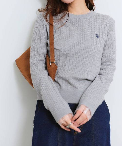 U.S. POLO ASSN.（ユーエスポロアッスン）の「【U.S. POLO ASSN./ユーエスポロアッスン】ロゴ刺繍 ケーブル編み 長袖ニット（ニット/セーター・レディース・ピンク/ネイビー/アイボリー/杢グレー・M/L/LL）」の19枚目の写真