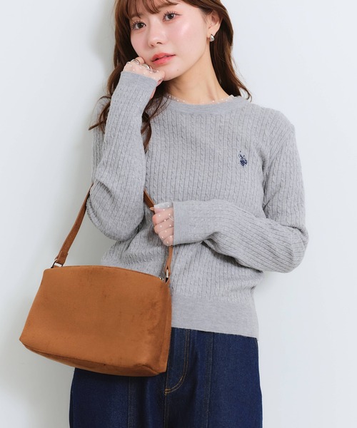 U.S. POLO ASSN.（ユーエスポロアッスン）の「【U.S. POLO ASSN./ユーエスポロアッスン】ロゴ刺繍 ケーブル編み 長袖ニット（ニット/セーター・レディース・ピンク/ネイビー/アイボリー/杢グレー・M/L/LL）」の18枚目の写真