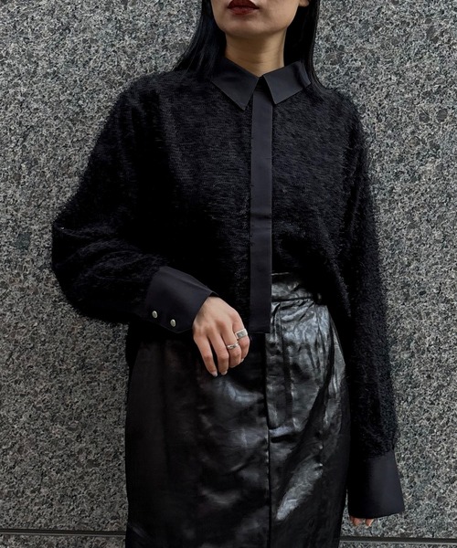 &g'aime(アンジェム)の「【&g'aime 】フェザーテールカットシャツ Feather Tail-Cut Shirt(シャツ/ブラウス・レディース・ブラック/グレー/ホワイト・FREE)」の1枚目の写真