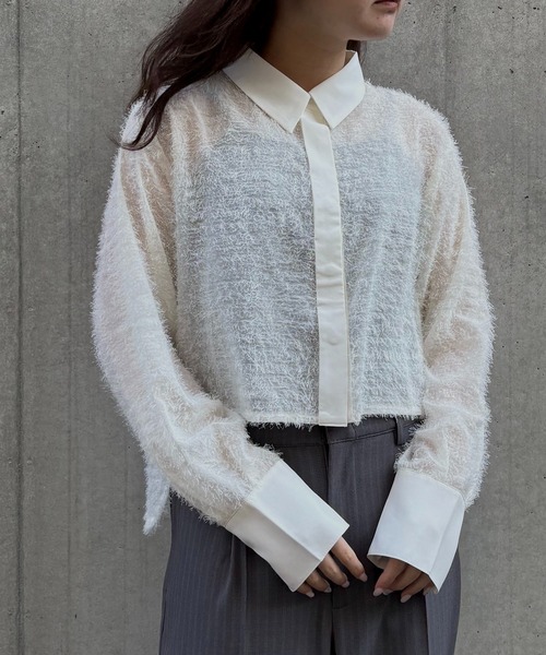 &g'aime(アンジェム)の「【&g'aime 】フェザーテールカットシャツ Feather Tail-Cut Shirt(シャツ/ブラウス・レディース・ブラック/グレー/ホワイト・FREE)」の4枚目の写真