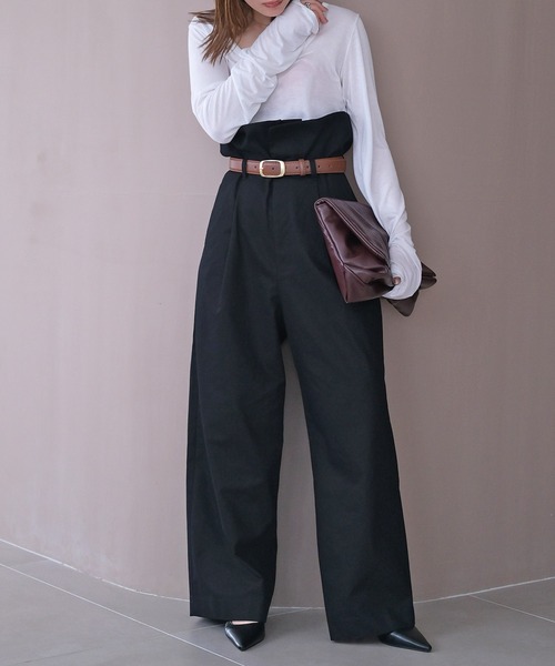 AKTE（アクテ）の「ペーパーバックウエストベルトパンツ（その他パンツ・レディース・ホワイト/ブラック・2/2T）」の14枚目の写真