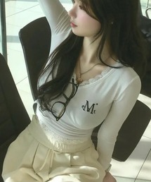 MUCENT（ムセント）の「◇MUCENT◇ブランド直輸入正規品 SUNNIOR LACE V-NECK LONG SLEEVE T サニアレースVネック長袖Tシャツ（Tシャツ/カットソー）」