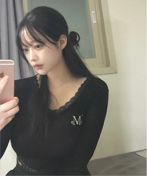 MUCENT(ムセント)の「◇MUCENT◇ブランド直輸入正規品/SUNNIOR LACE V-NECK LONG SLEEVE T サニアレースVネック長袖Tシャツ(Tシャツ/カットソー・レディース・ブラック/グレー/ホワイト・FREE)」の9枚目の写真