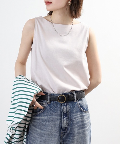 FUNALIVE（ファンアライブ）の「ボートネック タンクトップ（タンクトップ・レディース・ピンクベージュ/グレイッシュベージュ/カーキ/ブラック/オフホワイト/杢グレー/チャコールグレー・3L/LL/L/M）」の18枚目の写真