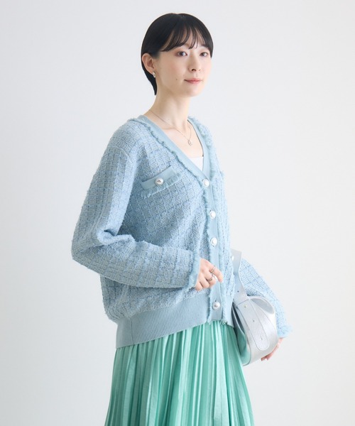 Paradise Picnic（パラダイスピクニック）の「ツイードジャガードVネックカーディガン（カーディガン/ボレロ・レディース・アイボリー/ブラック/ブルー・FREE）」の19枚目の写真