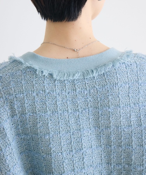 Paradise Picnic（パラダイスピクニック）の「ツイードジャガードVネックカーディガン（カーディガン/ボレロ・レディース・アイボリー/ブラック/ブルー・FREE）」の10枚目の写真