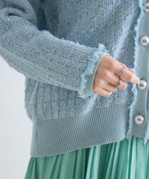 Paradise Picnic（パラダイスピクニック）の「ツイードジャガードVネックカーディガン（カーディガン/ボレロ・レディース・アイボリー/ブラック/ブルー・FREE）」の13枚目の写真