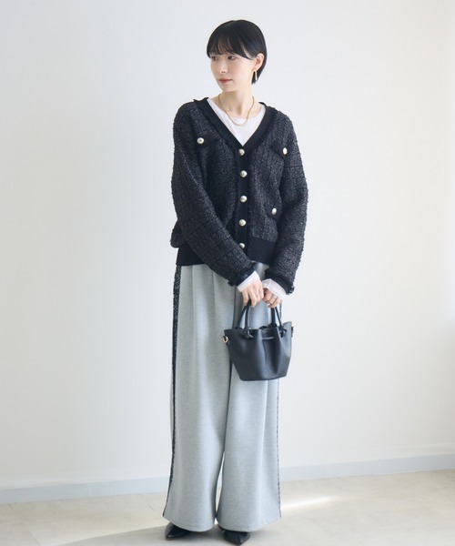 Paradise Picnic（パラダイスピクニック）の「ツイードジャガードVネックカーディガン（カーディガン/ボレロ・レディース・アイボリー/ブラック/ブルー・FREE）」の4枚目の写真