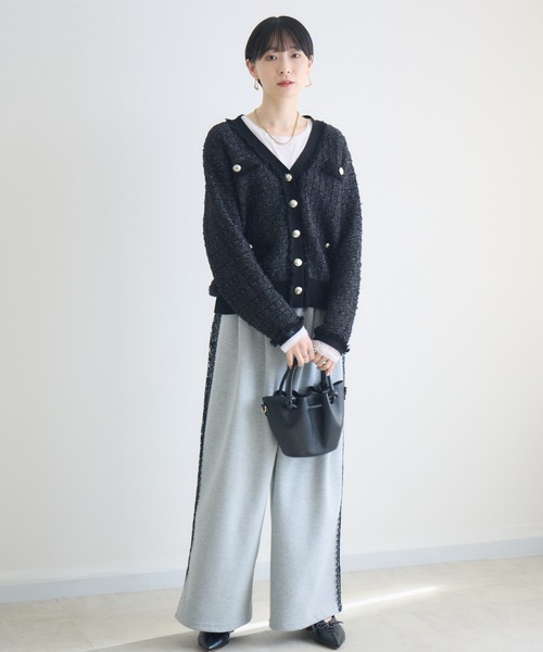 Paradise Picnic（パラダイスピクニック）の「ツイードジャガードVネックカーディガン（カーディガン/ボレロ・レディース・アイボリー/ブラック/ブルー・FREE）」の5枚目の写真