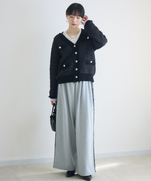 Paradise Picnic（パラダイスピクニック）の「ツイードジャガードVネックカーディガン（カーディガン/ボレロ・レディース・アイボリー/ブラック/ブルー・FREE）」の6枚目の写真