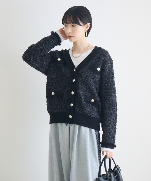 Paradise Picnic（パラダイスピクニック）の「ツイードジャガードVネックカーディガン（カーディガン/ボレロ・レディース・アイボリー/ブラック/ブルー・FREE）」の7枚目の写真
